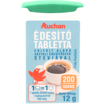 Auchan Kedvenc édesítő tabletta. eritrit alapú asztali édesítőszer steviával 200 db