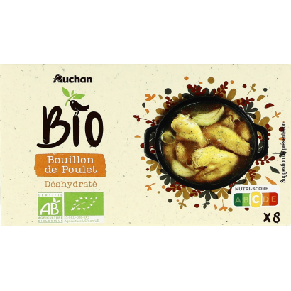 Auchan Kedvenc BIO Szárított csirkehúsleves-kocka fűszernövényekkel 80 g (8 x 10 g)
