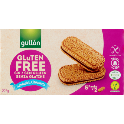 Gullón gluténmentes szendvicskeksz csokoládé ízű krémmel 5 x 45 g (225 g)