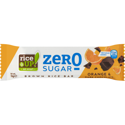 RiceUp! puffasztott teljes kiőrlésű barna rizsszelet narancs ízű étcsokoládéval 18 g