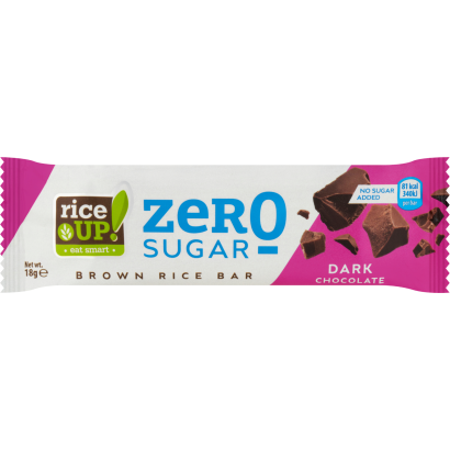 RiceUp! Zero Sugar puffasztott teljes kiőrlésű barna rizsszelet étcsokoládéval 18 g