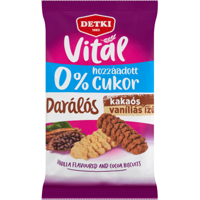 Detki Vital darálós kakaós-vaníliás ízű keksz hozzáadott cukor nélkül, édesítőszerekkel 180 g