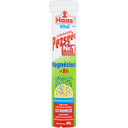 Haas Vital magnézium + B6 citromízű étrend-kiegészítő pezsgőtabletta 80 g