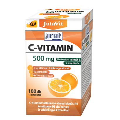 JutaVit C-vitamin 500 mg rágótab. + D3 + csipkeb. kiv. 100x (narancs)