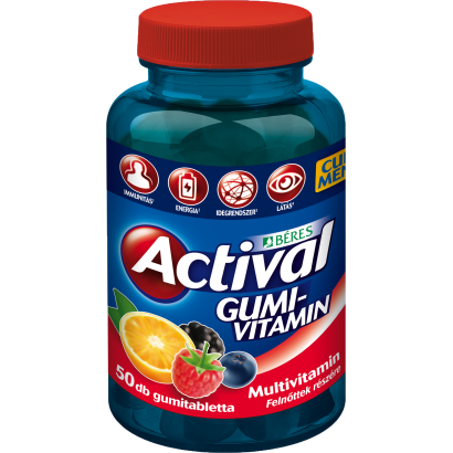 Béres Actival Gumivitamin cukormentes gumitabletta étrend-kiegészítő multivitamin 50 db 150 g
