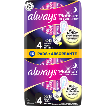 Always Platinum Secure Night (4-Es Méret) Szárnyas Egészségügyi Betét, 10 db