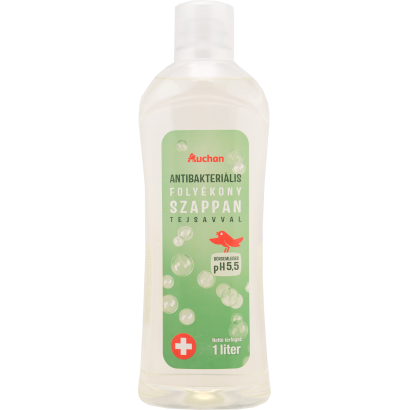 Auchan Kedvenc Antibakteriális folyékony szappan utántöltő tejsavval bőrsemleges pH 5.5 1 l