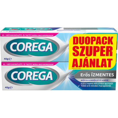 Corega Erős Rögzítés ízmentes műfogsorrögzítő krém teljes és részleges műfogsorhoz 40 g