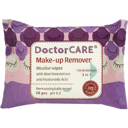 DoctorCare micellás smink lemosó nedves törlőkendő Aloe Vera kivonattal és hialuronsavval 20 db