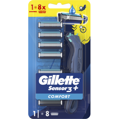 Gillette Sensor 3+ Kényelem Cserélhető Fejes Férfi Borotva Ergonomikus Markolattal és Borotvabetétel