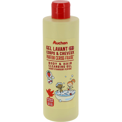 Auchan Kedvenc Kids tusfürdő sampon habfürdő 3in1 Cseresznye&Eper 250 ml