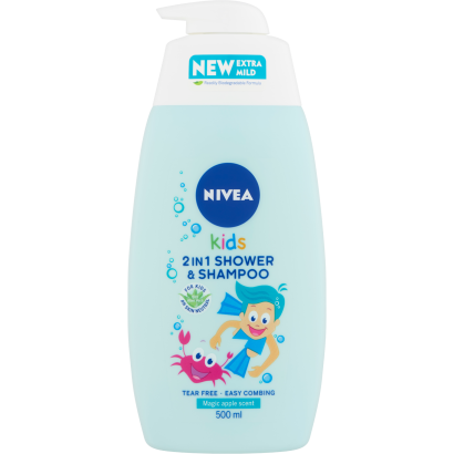 NIVEA Kids Magic Apple 3in1 tusfürdő, sampon és balzsam kamilla és bio aloe vera kivonattal 500 ml