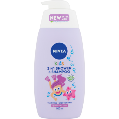 NIVEA Kids Magic Berry 3in1 tusfürdő, sampon és balzsam kamilla és bio aloe vera kivonattal 500 ml