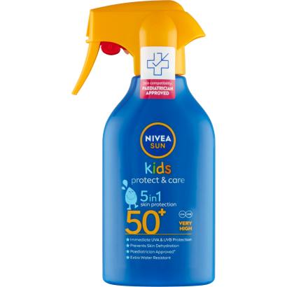 NIVEA SUN Kids Protect & Care hidratáló szórófejes gyermek naptej FF50+ 270 ml