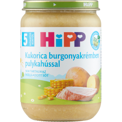 HiPP BIO kukorica burgonyakrémben pulykahússal bébiétel 5 hónapos kortól 190 g