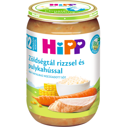 HiPP BIO zöldségtál rizzsel és pulykahússal bébiétel 12 hónapos kortól 220 g