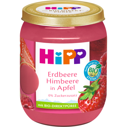 HiPP bio gyümölcskészítmény alma eperrel és málnával bébidesszert 5 hónapos kortól 160 g