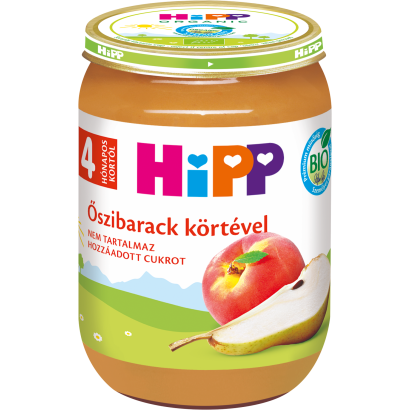 HiPP bio gyümölcskészítmény őszibarack körtével bébidesszert 4 hónapos kortól 190 g