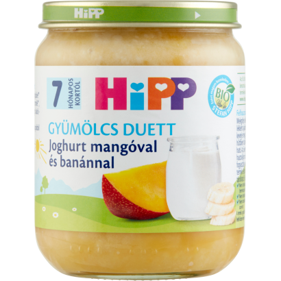 HiPP Gyümölcs Duett BIO joghurt mangóval és banánnal bébidesszert 7 hónapos kortól 160 g