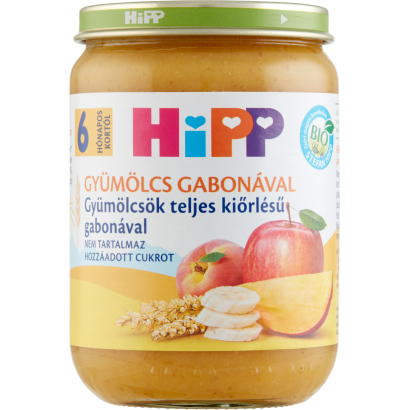 HiPP Gyümölcs Gabonával BIO gyümölcsök teljes kiőrlésű gabonával bébidesszert 6 hónapos kortól 190 g