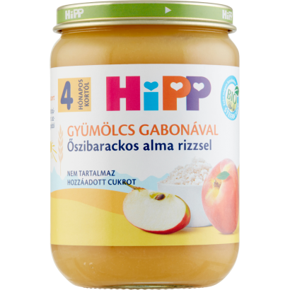 HiPP Gyümölcs Gabonával BIO őszibarackos alma rizzsel bébidesszert 4 hónapos kortól 190 g