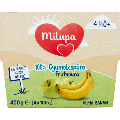 Milupa Frutapura alma-banán 100% gyümölcspüré 4 hó+ 4 x 100 g (400 g)