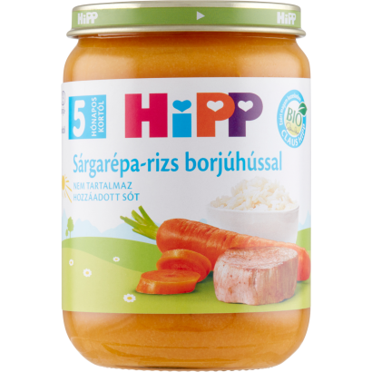 HiPP BIO sárgarépa-rizs borjúhússal bébiétel 5 hónapos kortól 190 g