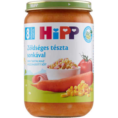 HiPP BIO zöldséges tészta sonkával bébiétel 8 hónapos kortól 220 g