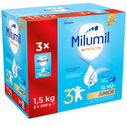Milumil 3 Junior tejalapú anyatej-kiegészítő tápszer 12 hó+ 3 x 500 g (1,5 kg)