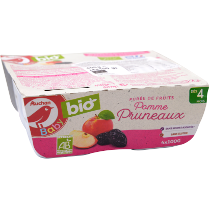 Auchan gyümölcspüré, alma-szilva, 4 hónapos kortól, 4 x 100 g