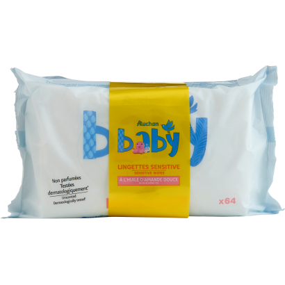Auchan Kedvenc Baby nedves törlőkendő sensitve 3x64db