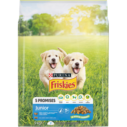 Purina Friskies Junior csirkével, zöldségekkel és tejjel száraz kutyaeledel 3 kg