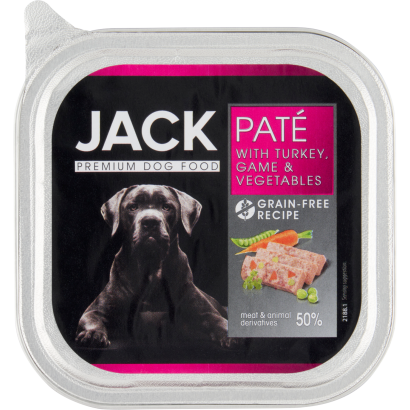 Jack Premium pástétom pulykahússal, vadhússal és zöldségekkel kutyáknak 150 g
