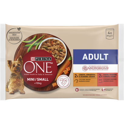 Purina One Mini Adult csirkével és marhával nedves kutyaeledel 4 x 85 g (340 g)