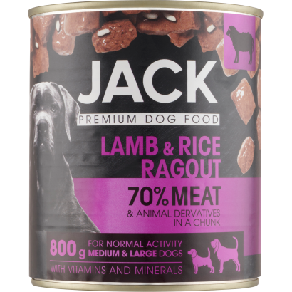 Jack teljes értékű eledel felnőtt kutyák minden fajtája számára bárányhússal és rizzsel 800 g