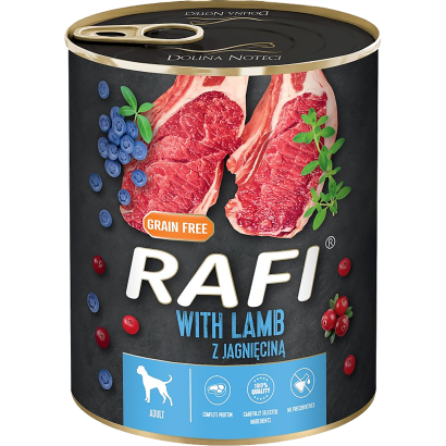 Rafi kutya pástétom bárány, vörös- és kék áfonyával konzerv 800g