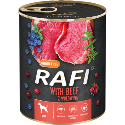 Rafi kutya pástétom marha, vörös- és kék áfonyával konzerv 800g