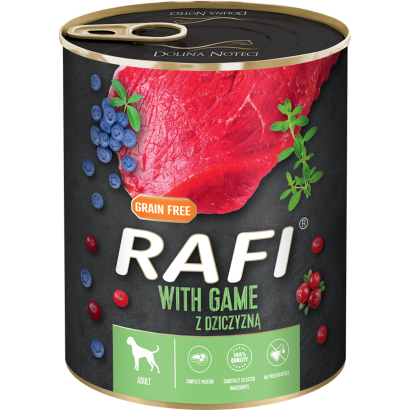 Rafi kutya pástétom vad, vörös- és kék áfonyával konzerv 800g