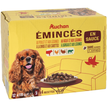 Auchan Teljes értékű alutasakos kutyaeledel szószban (csirke, marha, pulyka, bárány) 12x100 g