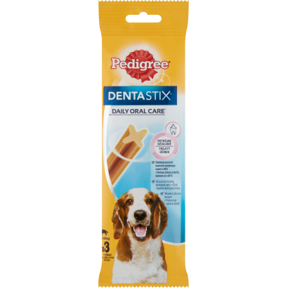 Pedigree DentaStix kiegészítő állateledel 10-25 kg-os, 4 hónapnál idősebb kutyák számára 3 db 77 g