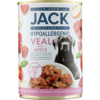 Jack Super Premium hipoallergén teljes értékű eledel felnőtt kutyák számára vadborjú almával 400 g