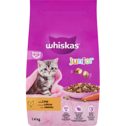 Whiskas Junior teljes értékű szárazeledel kölyökmacskáknak csirkével 1,4 kg