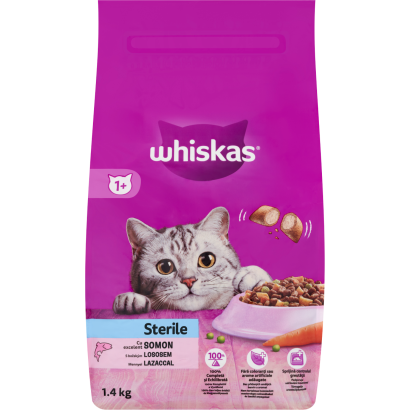 Whiskas Sterile teljes értékű szárazeledel felnőtt macskák számára lazaccal 1,4 kg