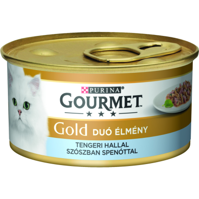 Purina Gourmet Gold Duó Élmény tengeri hallal szószban spenóttal nedves macskaeledel 85 g