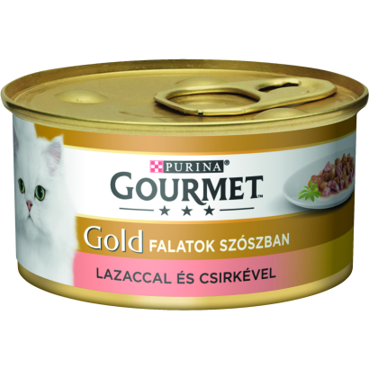 Purina Gourmet Gold falatok szószban lazaccal és csirkével nedves macskaeledel 85 g