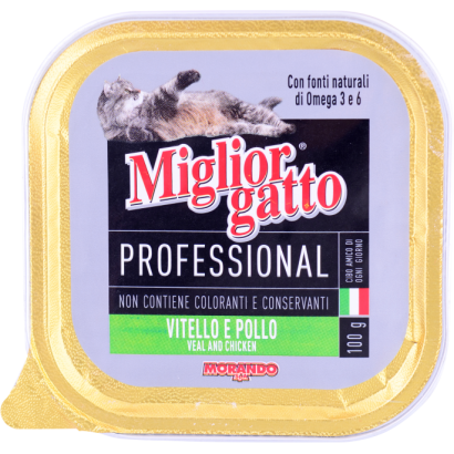 Migliorgatto Professional alutálcás macskaeledel, borjú csirke ízesítéssel 100g