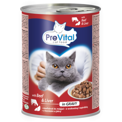 PreVital teljes értékű állateledel felnőtt macskák számára marhával és májjal szószban 415 g