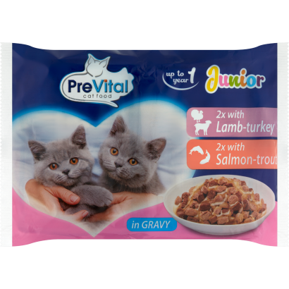 PreVital Junior teljes értékű állateledel kölyökmacskák számára szószban 4 x 100 g