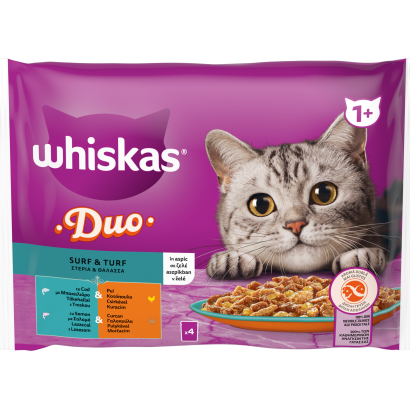 Whiskas Surf&Turf teljesértékű alutasakos macskaeledel felnőtt macskák számára - 4x85g