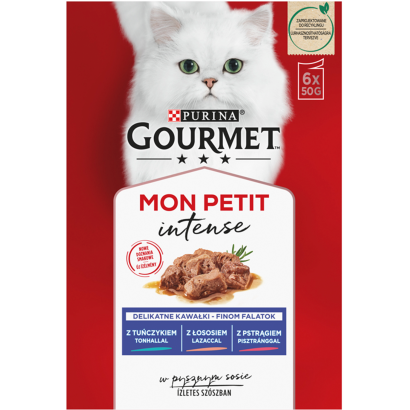 Purina Gourmet Mon Petit tonhallal/lazaccal/pisztránggal nedves macskaeledel 6 x 50 g